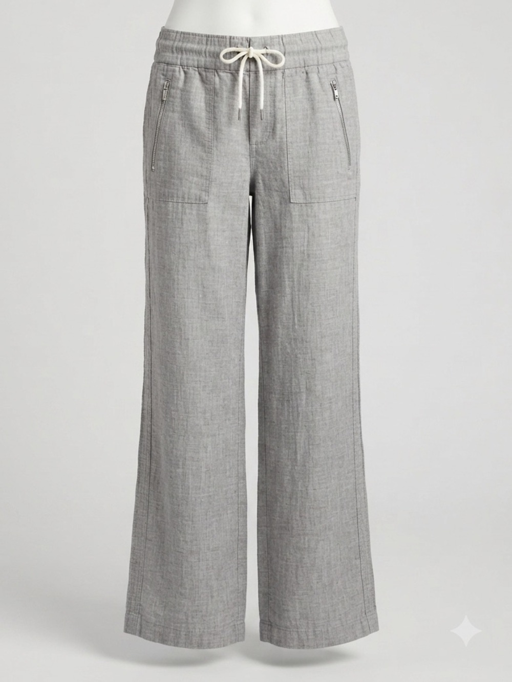 Athleta Gray Cabo Linen Wide Leg Pants Lightweight Drawstring Zip Pocket Size 4